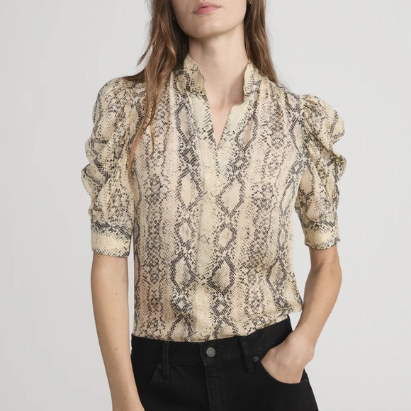Frame Denim Snake Print Blouse in Beige and Black - Picture 2 of 4